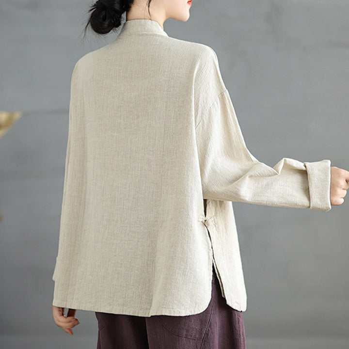 Buddha Stones無地 フロッグボタン 長袖 レディース シャツ - image 4