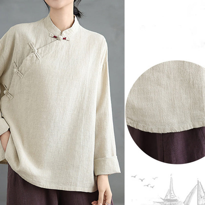 Buddha Stones無地 フロッグボタン 長袖 レディース シャツ - image 7