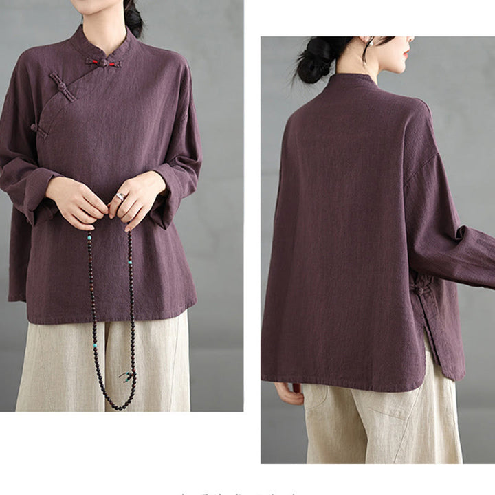 Buddha Stones無地 フロッグボタン 長袖 レディース シャツ - image 15