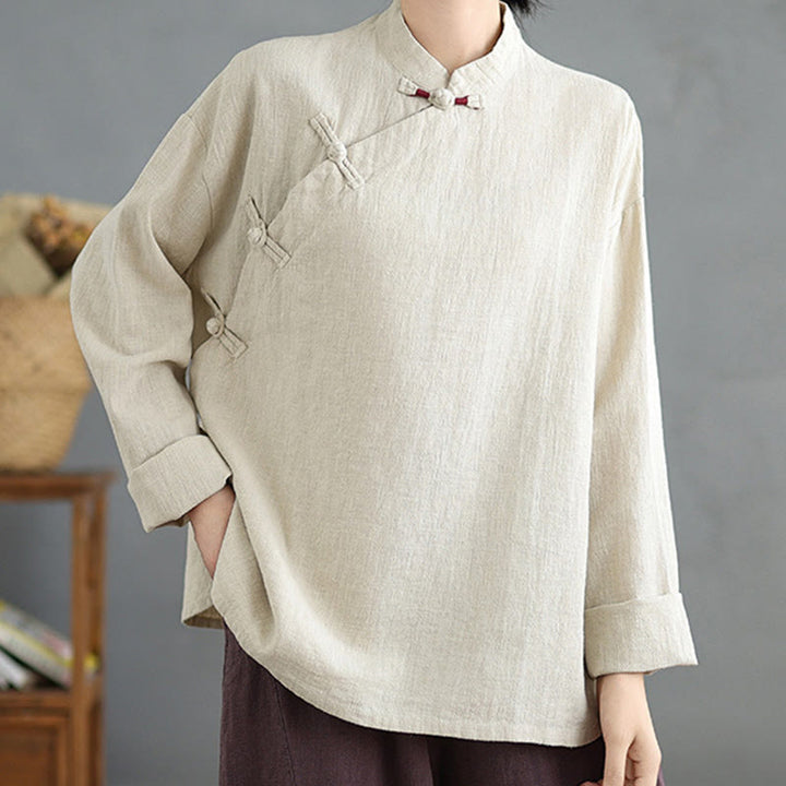 Buddha Stones無地 フロッグボタン 長袖 レディース シャツ - image 2