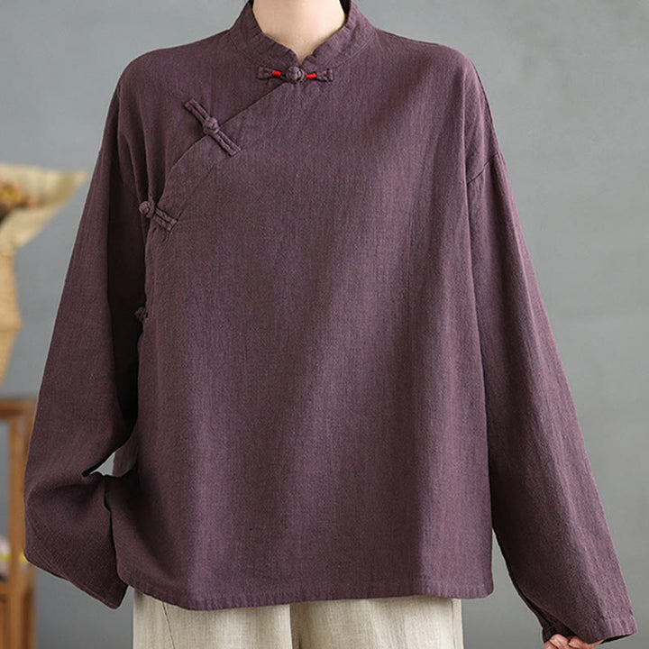 Buddha Stones無地 フロッグボタン 長袖 レディース シャツ - アザミ - US8-10，UK/AU12-14，EU40-42 (2XL) - image 12