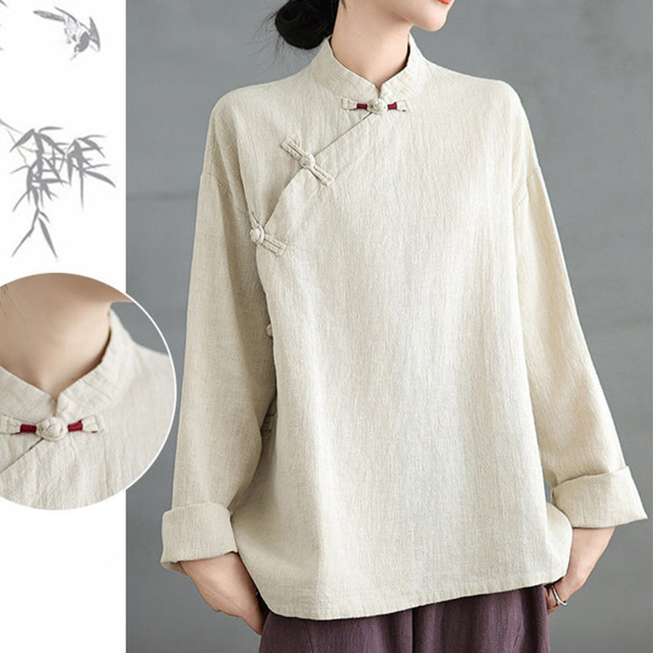 Buddha Stones無地 フロッグボタン 長袖 レディース シャツ - image 18