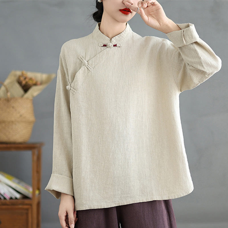 Buddha Stones無地 フロッグボタン 長袖 レディース シャツ - image 1