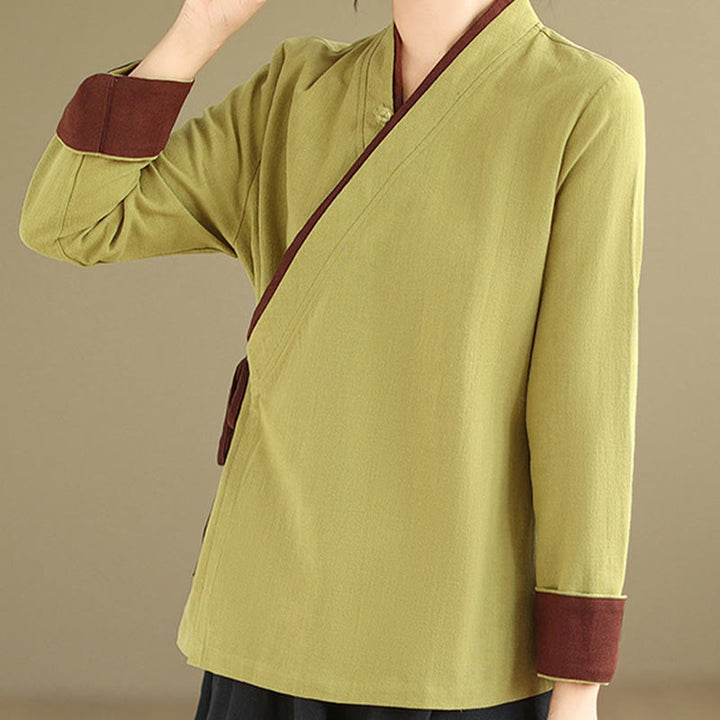 Buddha Stonesの秋の無地漢服長袖レースアップレディースシャツ - image 11