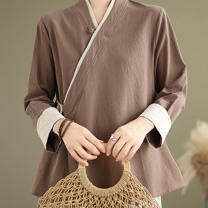 Buddha Stonesの秋の無地漢服長袖レースアップレディースシャツ - image 22