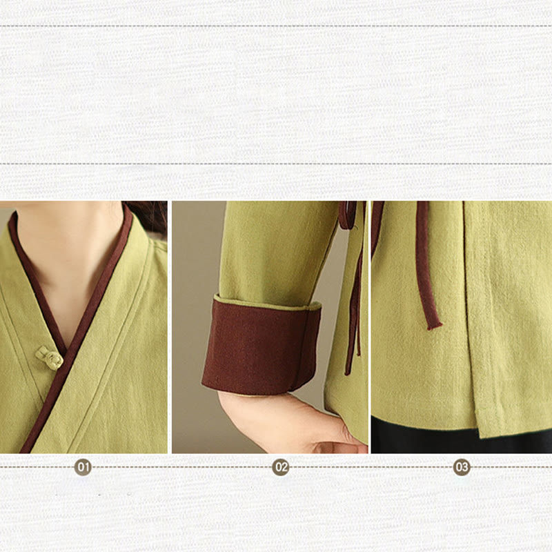 Buddha Stonesの秋の無地漢服長袖レースアップレディースシャツ - image 16