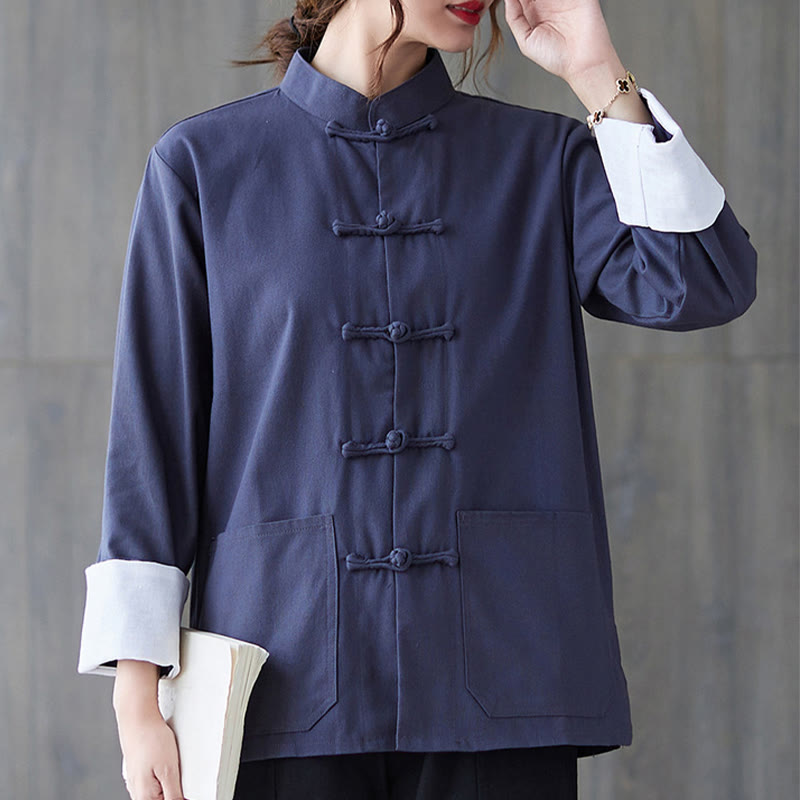 Buddha Stonesレディース カエルボタン長袖シャツパンツ 瞑想服 - 青いシャツ - US8-10，UK/AU12-14，EU40-42 (2XL) - image 14