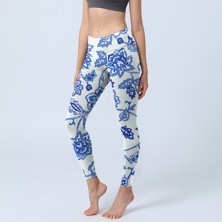 Buddha Stonesと花柄プリントのジムレギンス レディース ヨガパンツ - 白 - US18、 UK/AU22、 EU50 (4XL) - image 1