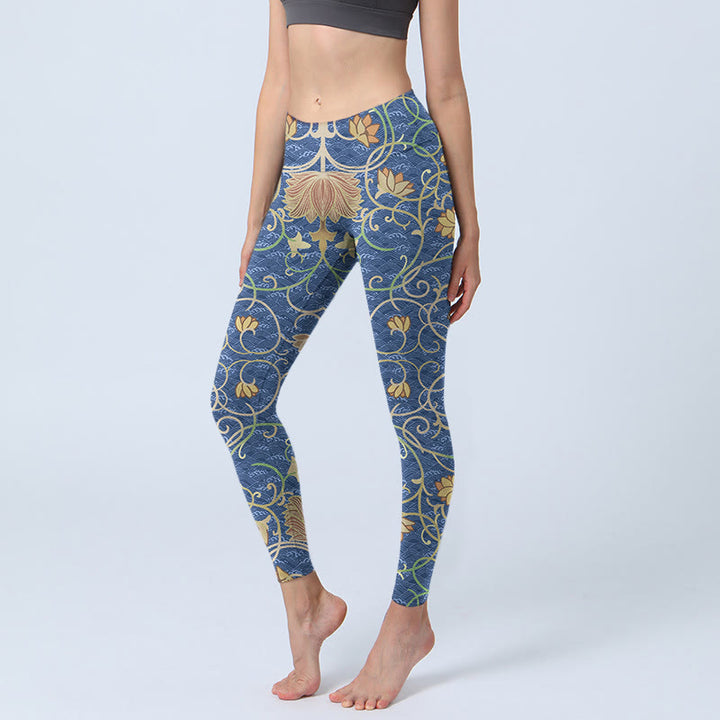 Buddha Stonesと蓮の花のプリントジムレギンスレディースヨガパンツ - スティールブルー - US18、 UK/AU22、 EU50 (4XL) - image 1