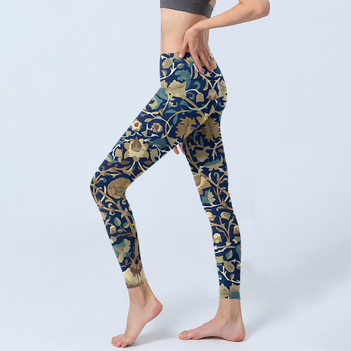 Buddha Stonesと蓮の花が繋がった柄のジムレギンス レディース ヨガパンツ - image 3