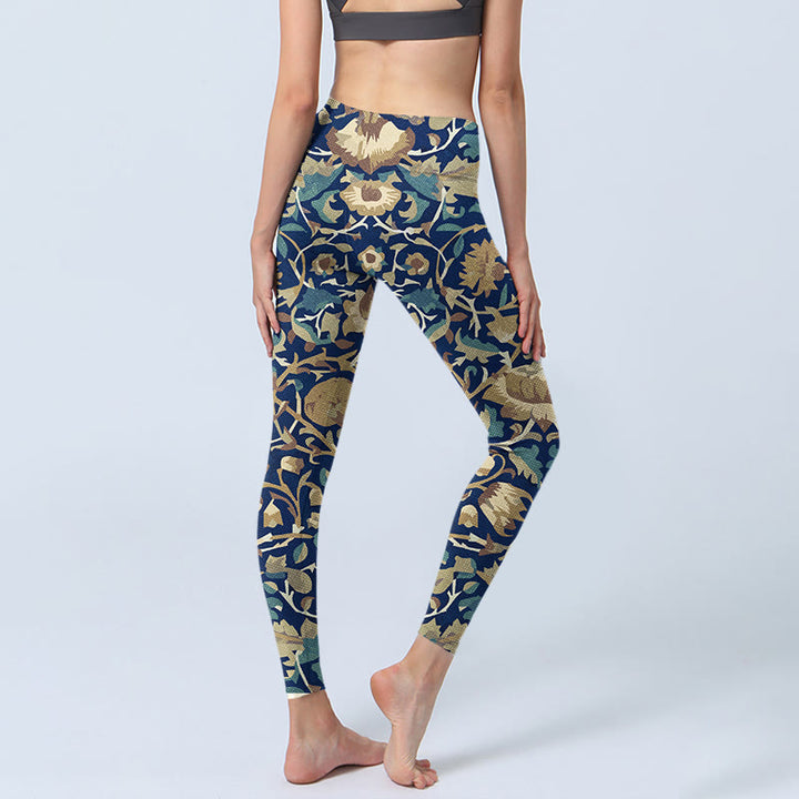Buddha Stonesと蓮の花が繋がった柄のジムレギンス レディース ヨガパンツ - image 5