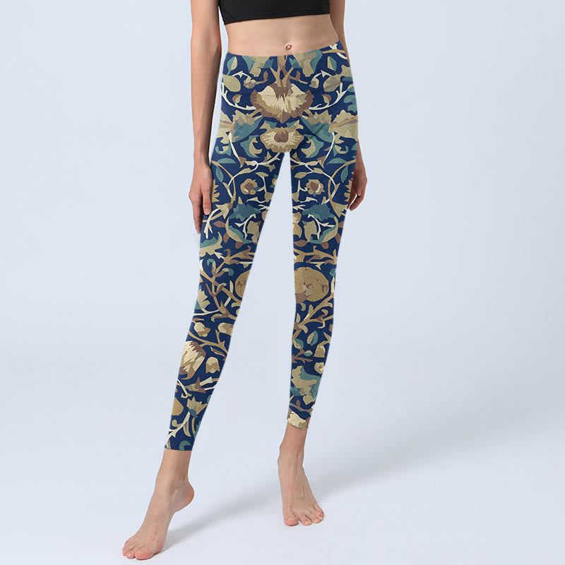 Buddha Stonesと蓮の花が繋がった柄のジムレギンス レディース ヨガパンツ - image 6