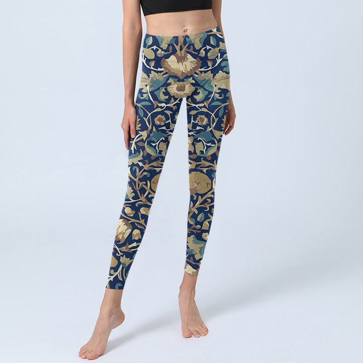 Buddha Stonesと蓮の花が繋がった柄のジムレギンス レディース ヨガパンツ - image 6