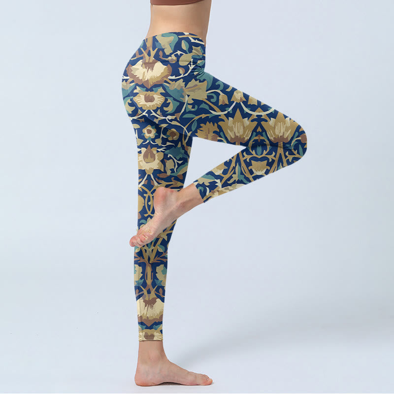 Buddha Stonesと蓮の花が繋がった柄のジムレギンス レディース ヨガパンツ - image 4