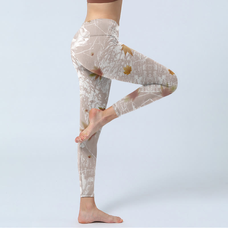 Buddha Stones、メープルリーフ、枝柄プリントのジムレギンス、レディースヨガパンツ - image 4