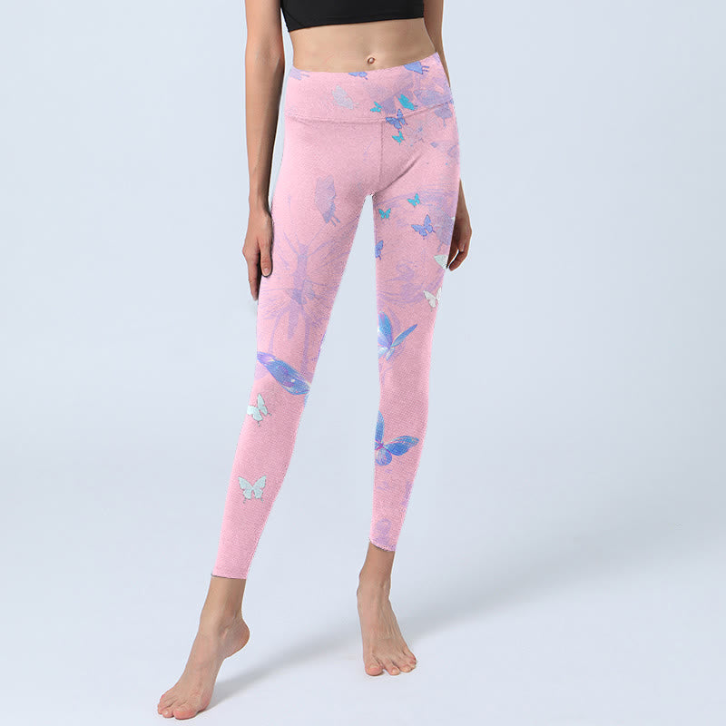 Buddha Stonesバタフライプリント ジムレギンス レディース ヨガパンツ - image 6