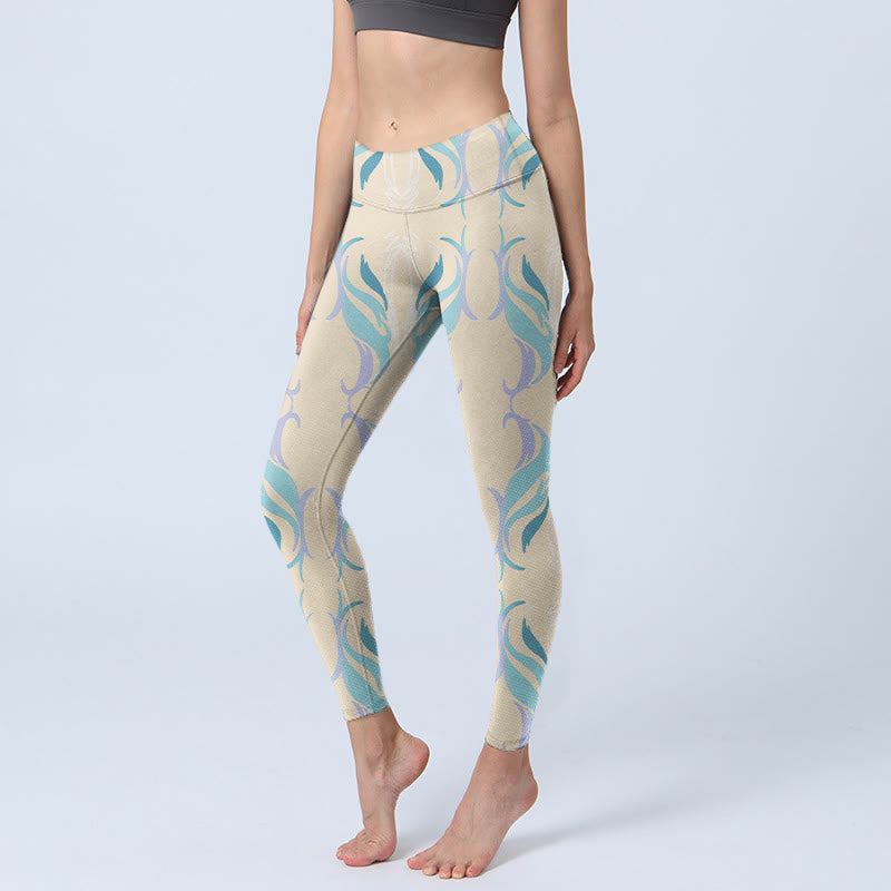 Buddha Stonesブルー パープル グリーン ライン ジムレギンス レディース ヨガパンツ - ベージュ - US18、 UK/AU22、 EU50 (4XL) - image 1