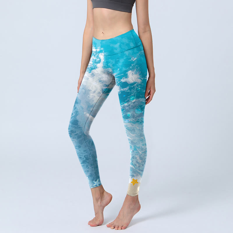 Buddha Stonesオーシャンウェーブ フィッシュ ジムレギンス レディース ヨガパンツ - ダークターコイズ - US18、 UK/AU22、 EU50 (4XL) - image 1