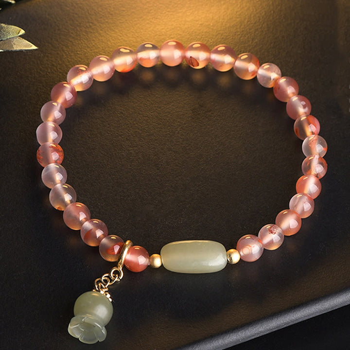 Buddha Stones南赤瑪瑙アクアマリンパール和田翡翠竹花幸運ブレスレット