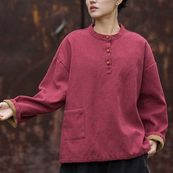 Buddha Stonesレトロ 無地 サーマル 長袖 ラミー リネン レディース シャツ - image 19