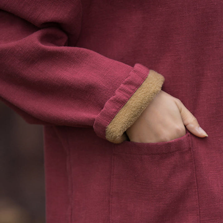 Buddha Stonesレトロ 無地 サーマル 長袖 ラミー リネン レディース シャツ - image 23