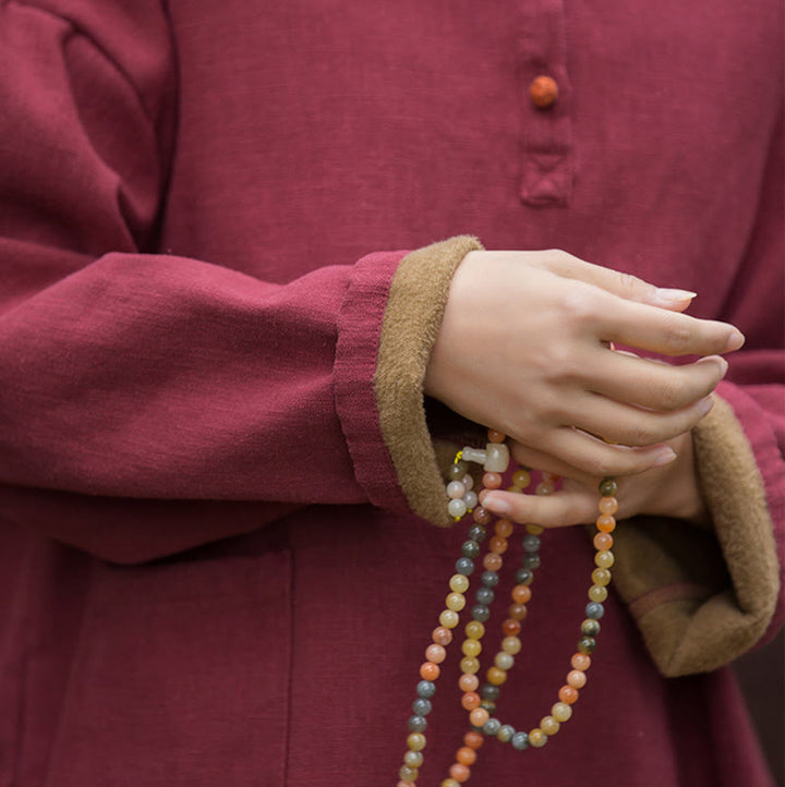 Buddha Stonesレトロ 無地 サーマル 長袖 ラミー リネン レディース シャツ - image 24