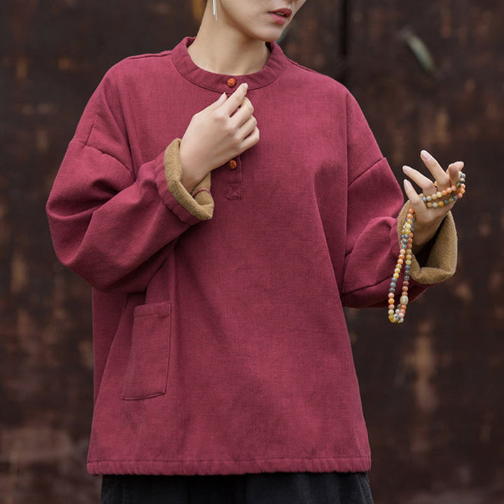 Buddha Stonesレトロ 無地 サーマル 長袖 ラミー リネン レディース シャツ - image 22