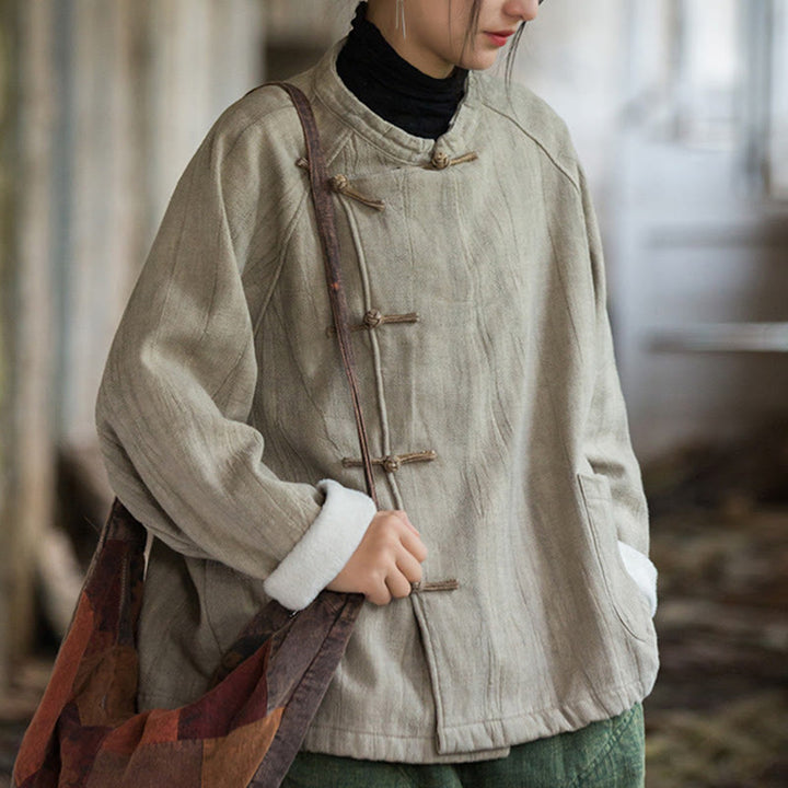 Buddha Stones無地 フロッグボタン サーマル 長袖 ラミー リネン レディース シャツ - image 6