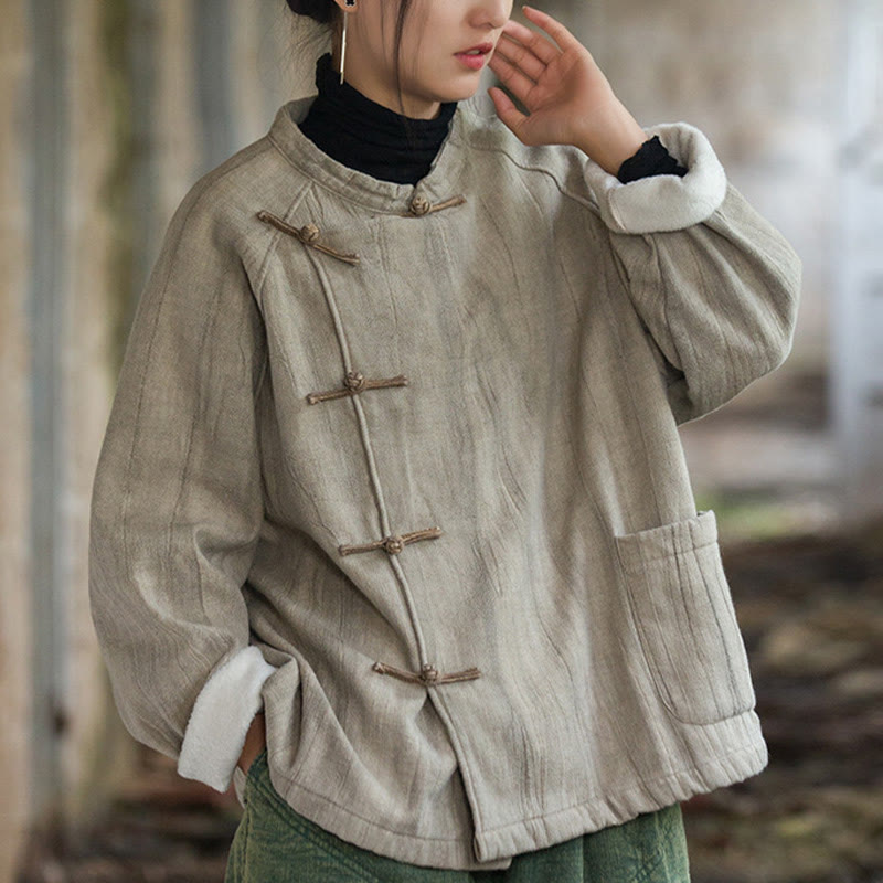 Buddha Stones無地 フロッグボタン サーマル 長袖 ラミー リネン レディース シャツ - image 3