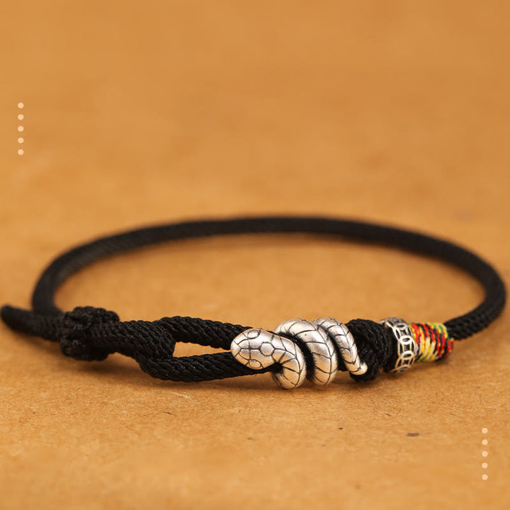 Buddha Stones赤紐925 スターリングシルバー 蛇年 コインリング 蛇の幸運ブレスレット - 黒 - 18～20cm - image 11