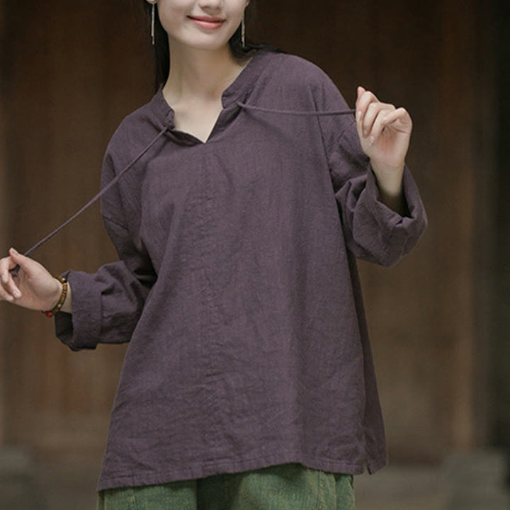 Buddha Stonesレトロ 無地 長袖 ラミー リネン レディース シャツ - 紫 - US4-12、 UK/AU8-16、 EU36-44 (F) - image 14