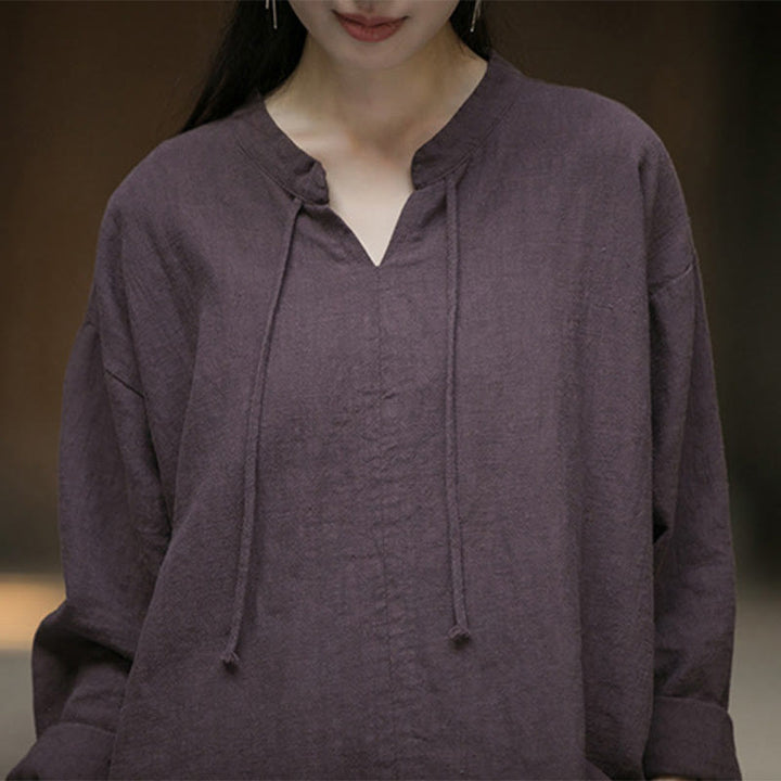 Buddha Stonesレトロ 無地 長袖 ラミー リネン レディース シャツ - image 24