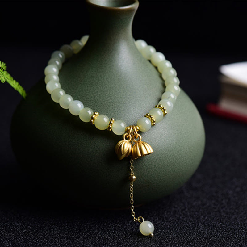 Buddha Stones天然和田翡翠蓮華幸運ブレスレット
