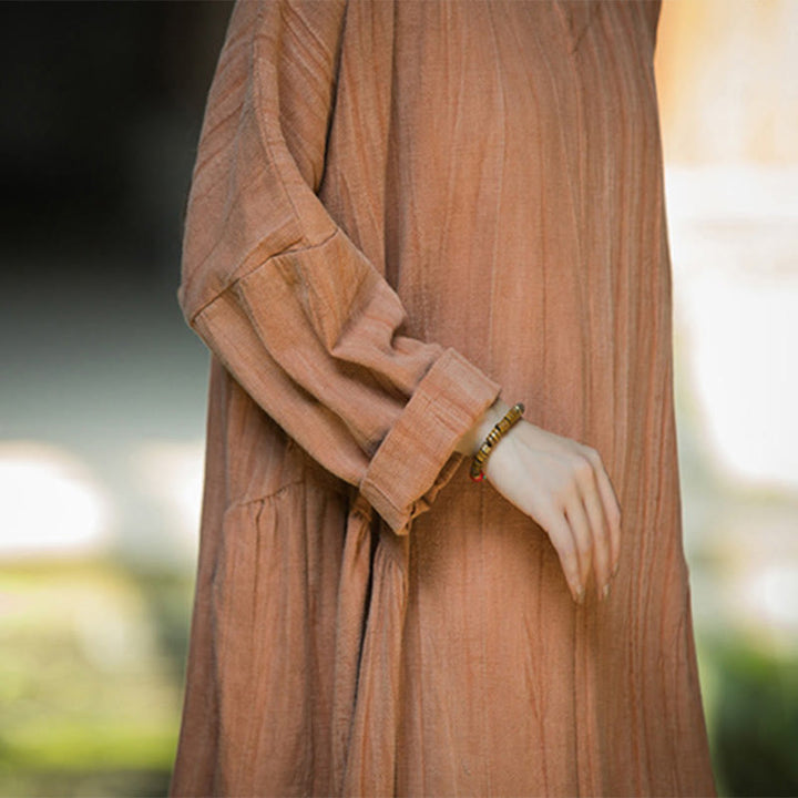 Buddha Stones無地 チャイナ Vネック 長袖 ラミー リネン ミディドレス - image 32