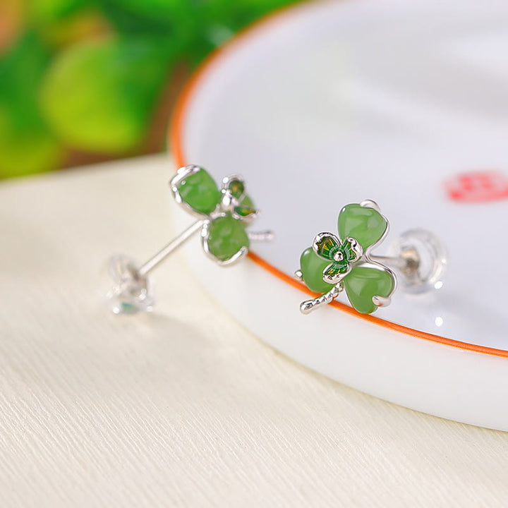 Buddha Stones925スターリングシルバー エナメル 和田翡翠 シャムロック 幸運のイヤリング