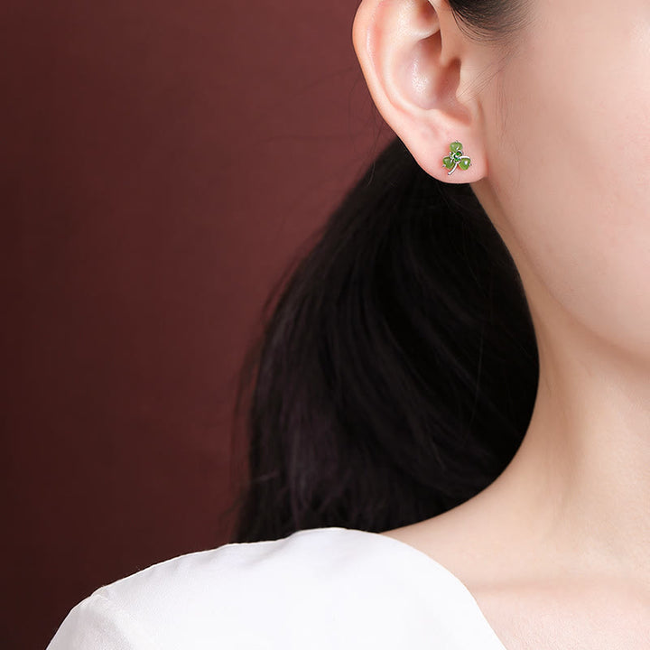 Buddha Stones925スターリングシルバー エナメル 和田翡翠 シャムロック 幸運のイヤリング