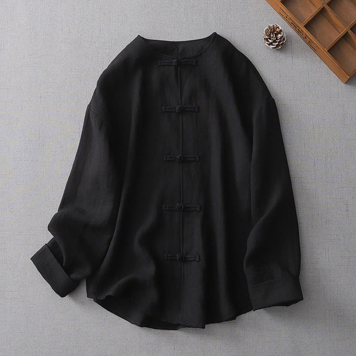Buddha Stones無地ボタン長袖レディースシャツ - 黒 - US8-10，UK/AU12-14，EU40-42 (2XL) - image 13