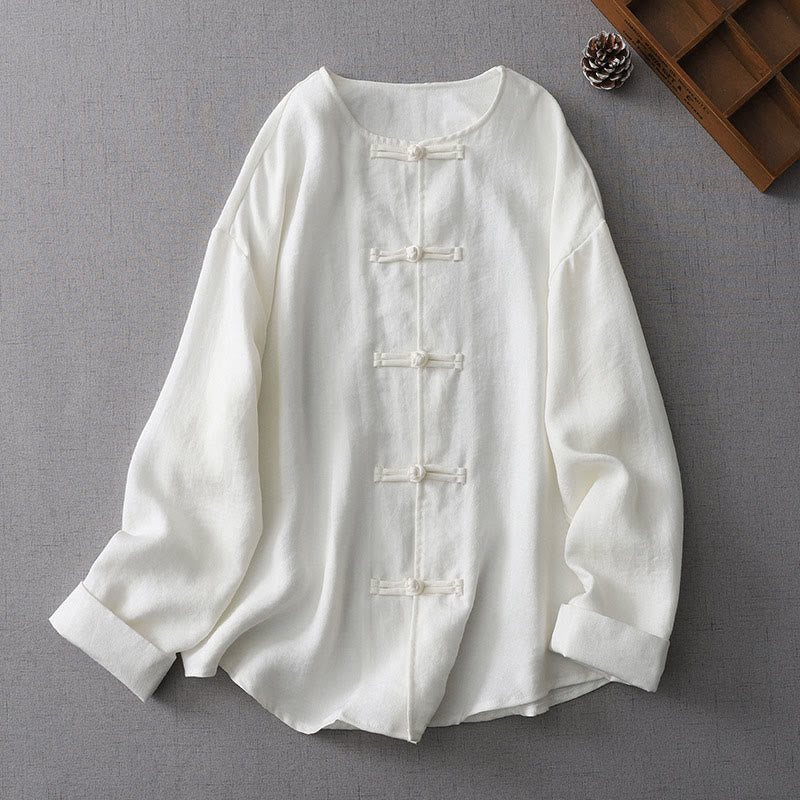 Buddha Stones無地ボタン長袖レディースシャツ - 白 - US8-10，UK/AU12-14，EU40-42 (2XL) - image 0