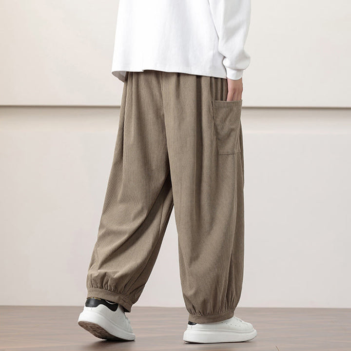 Buddha Stones無地コーデュロイドローストリングメンズハーレムパンツ（ポケット付き）