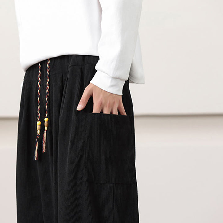 Buddha Stones無地コーデュロイドローストリングメンズハーレムパンツ（ポケット付き） - image 19