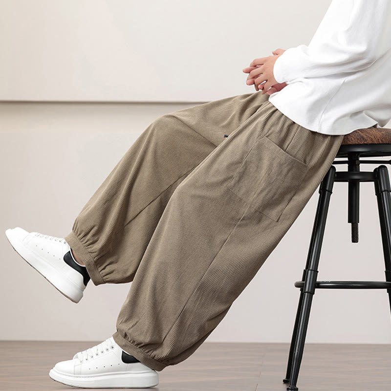 Buddha Stones無地コーデュロイドローストリングメンズハーレムパンツ（ポケット付き） - image 27