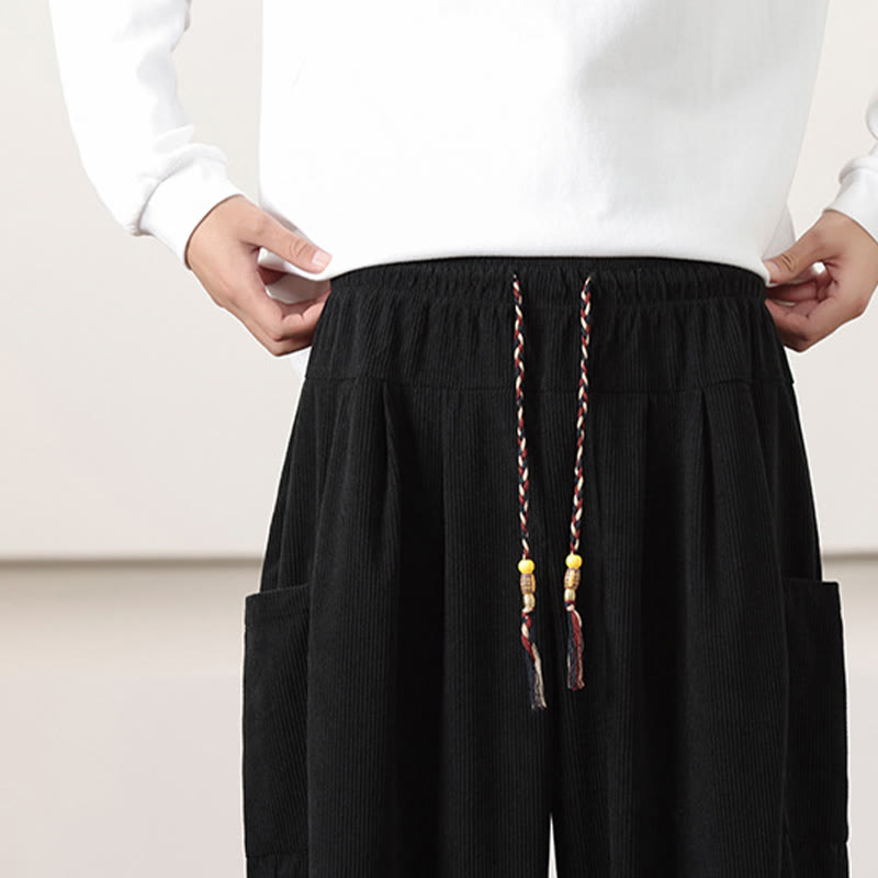 Buddha Stones無地コーデュロイドローストリングメンズハーレムパンツ（ポケット付き） - image 18