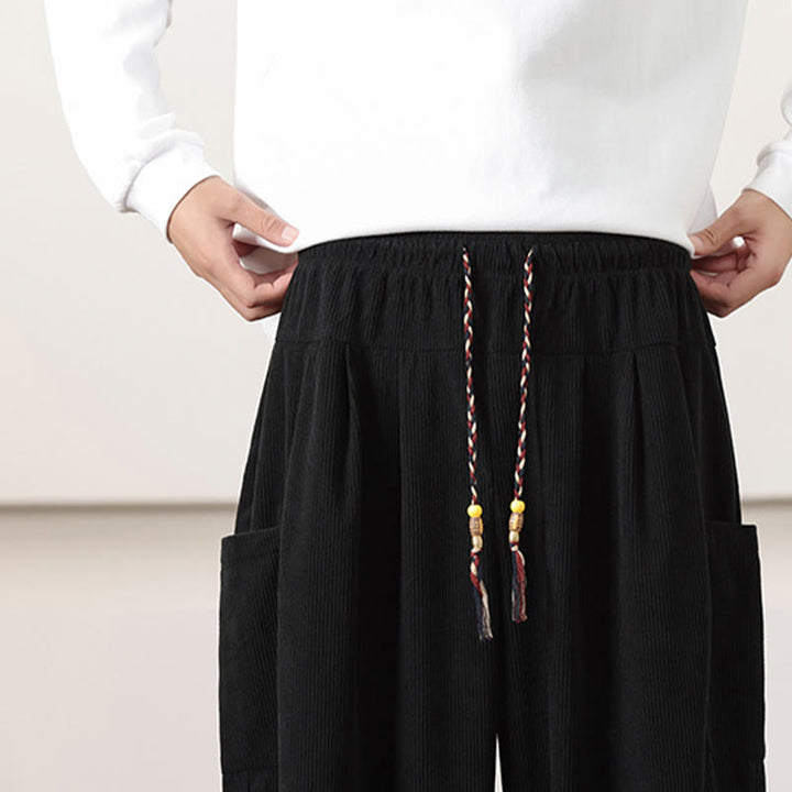Buddha Stones無地コーデュロイドローストリングメンズハーレムパンツ（ポケット付き） - image 18