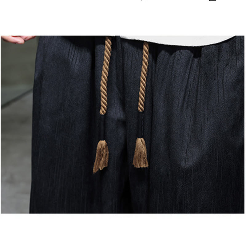 Buddha Stones無地コーデュロイドローストリングサーマルメンズハーレムパンツ（ポケット付き） - image 19