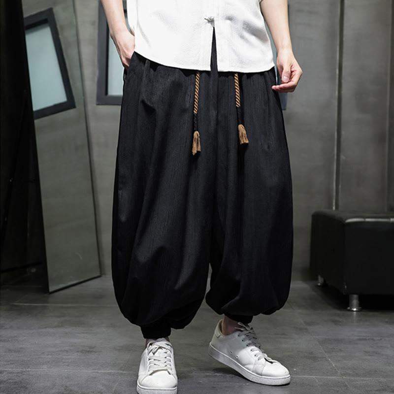 Buddha Stones無地コーデュロイドローストリングサーマルメンズハーレムパンツ（ポケット付き） - image 8