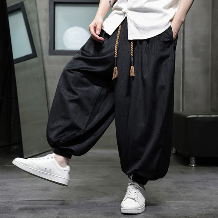 Buddha Stones無地コーデュロイドローストリングサーマルメンズハーレムパンツ（ポケット付き） - image 7