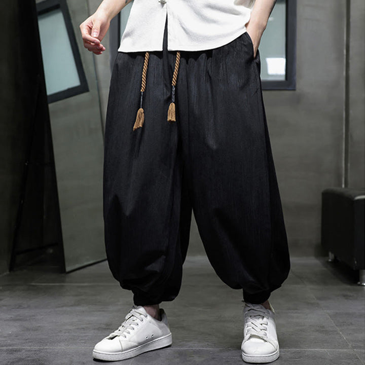Buddha Stones無地コーデュロイドローストリングサーマルメンズハーレムパンツ（ポケット付き） - image 15