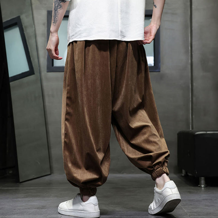 Buddha Stones無地コーデュロイドローストリングサーマルメンズハーレムパンツ（ポケット付き） - image 12