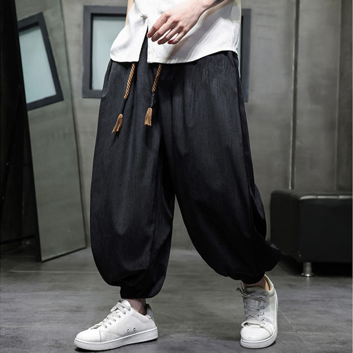 Buddha Stones無地コーデュロイドローストリングサーマルメンズハーレムパンツ（ポケット付き） - image 14