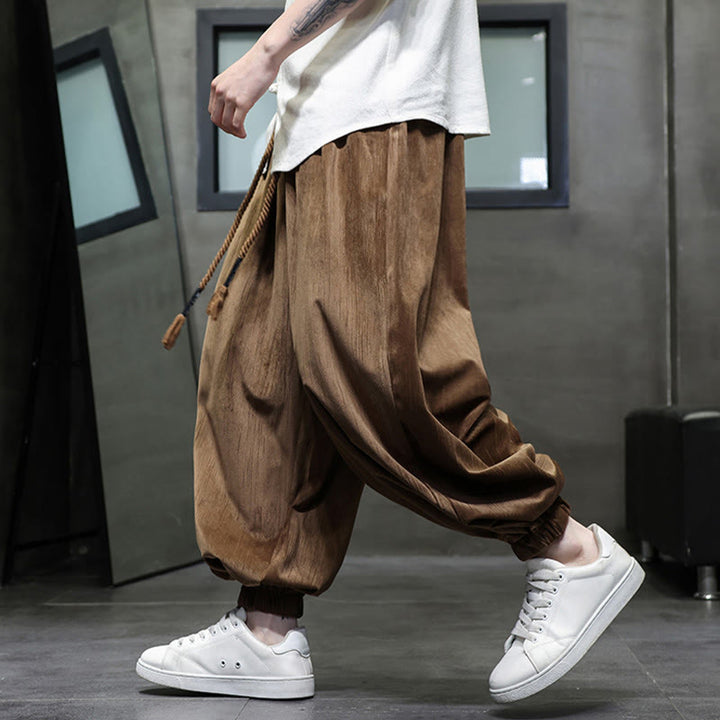 Buddha Stones無地コーデュロイドローストリングサーマルメンズハーレムパンツ（ポケット付き） - image 11